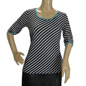 Valerie Bertinelli 3/4 Sleeve Striped Keyhole Top